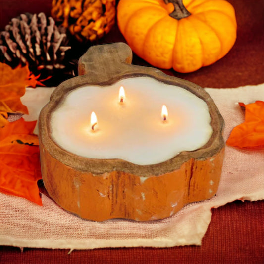 12 oz. Hand Carved Pumpkin - Soy Candle Centerpiece
